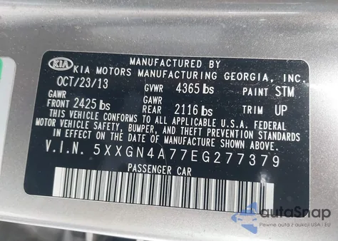 2014 Kia Optima Ex from USA, damaged, VIN 5XXGN4A77EG277379